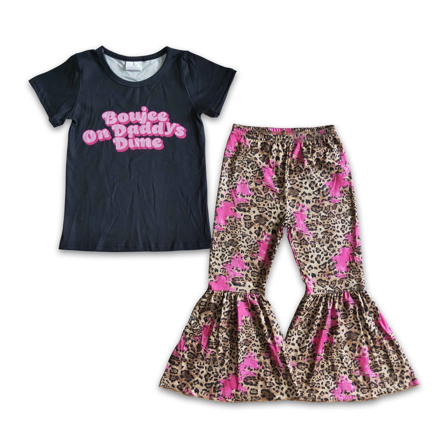 Daddy's dime black shirt leopard pants girls outfits