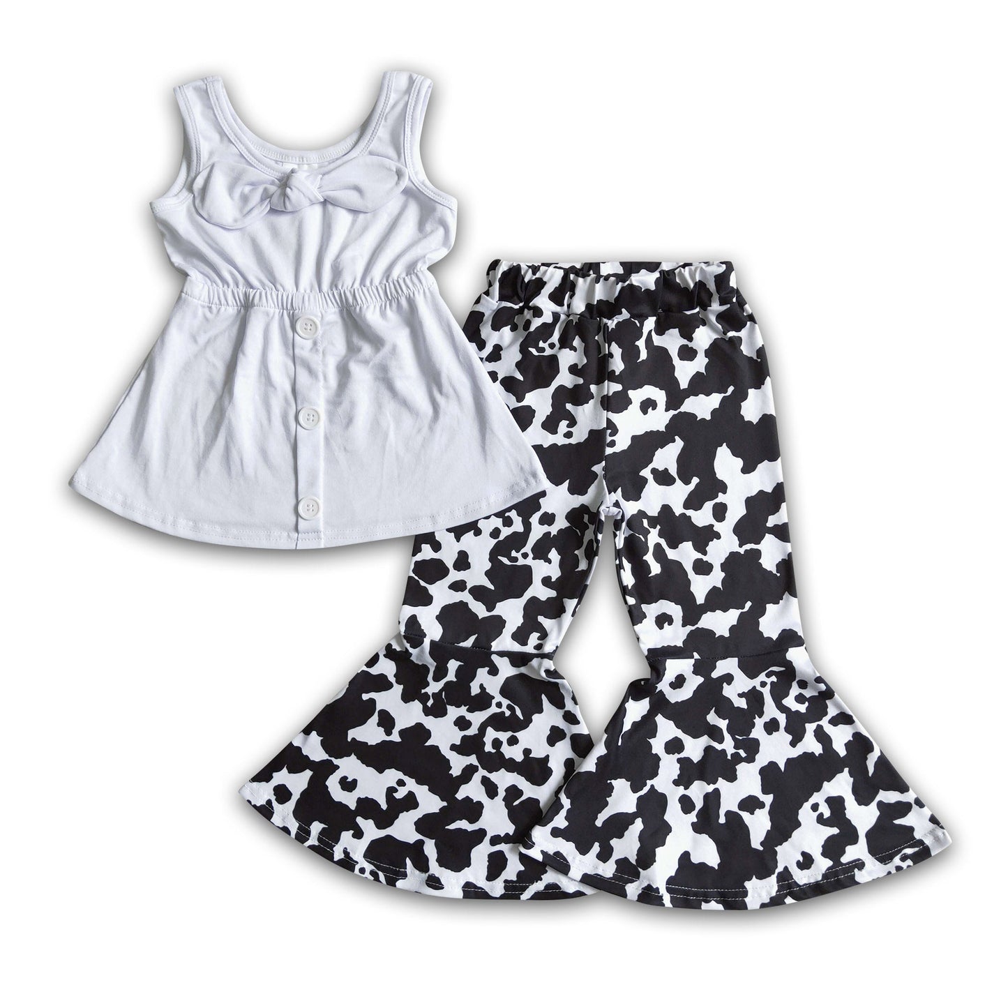 Girl White Sleeveless Tunic Cow Print Outfit