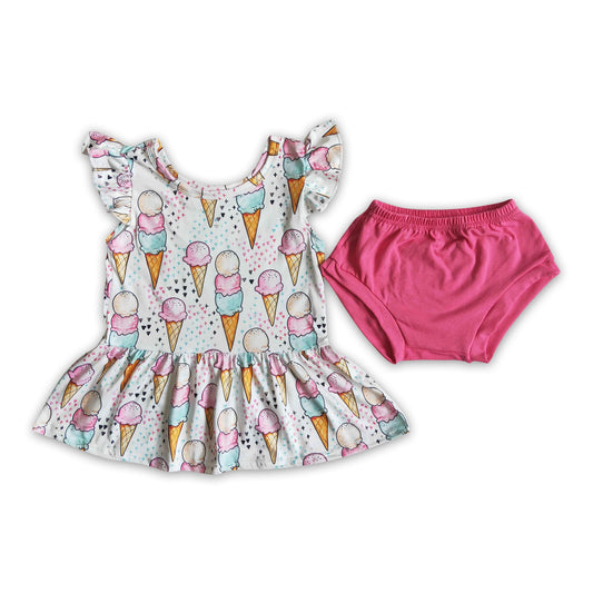 Girl Ice cream Print Bummies set