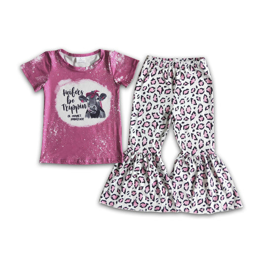 Girl Heifer Leopard Bell Bottom Outfit