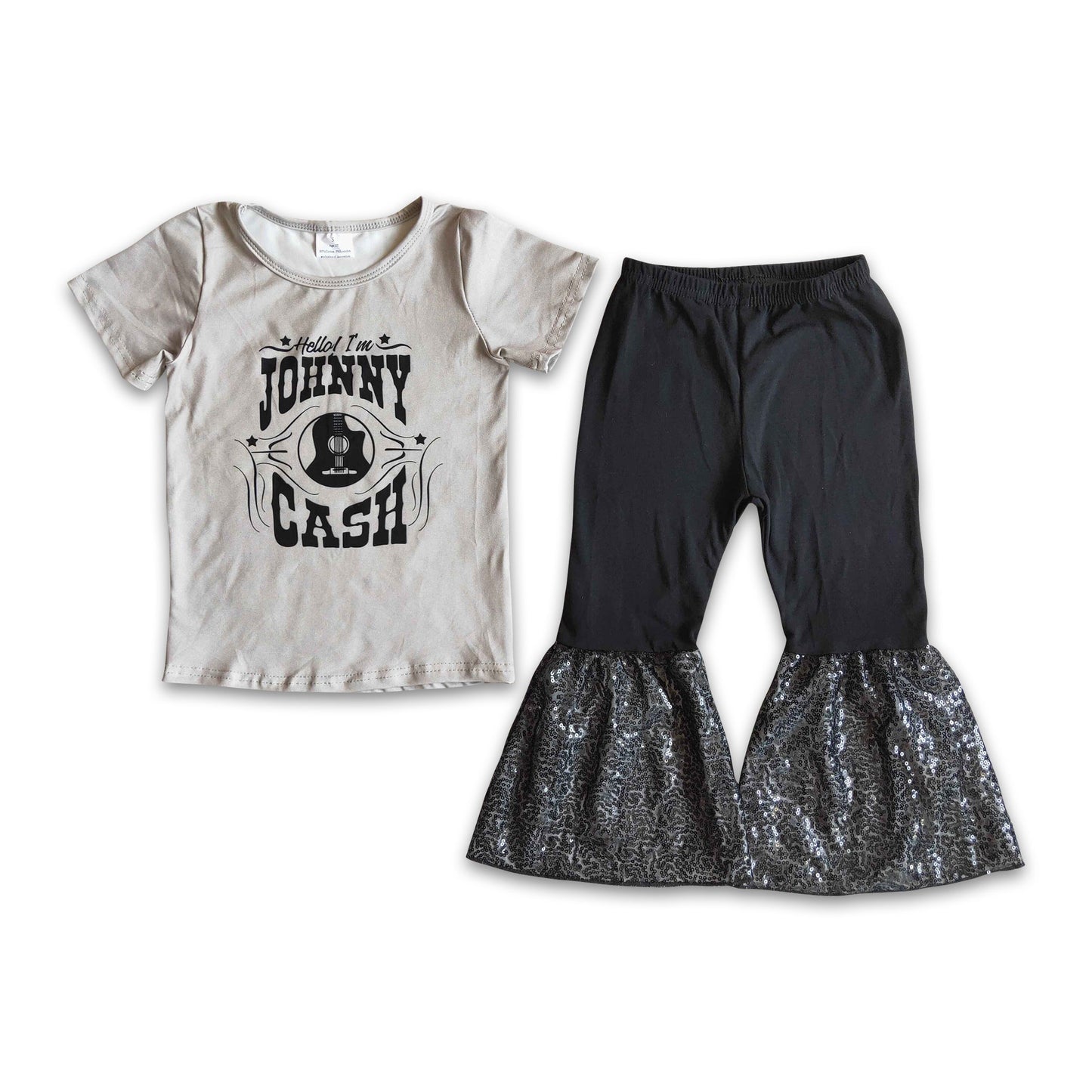 Grey Guitar Sequins Bells Pants Singer Girls Outfit