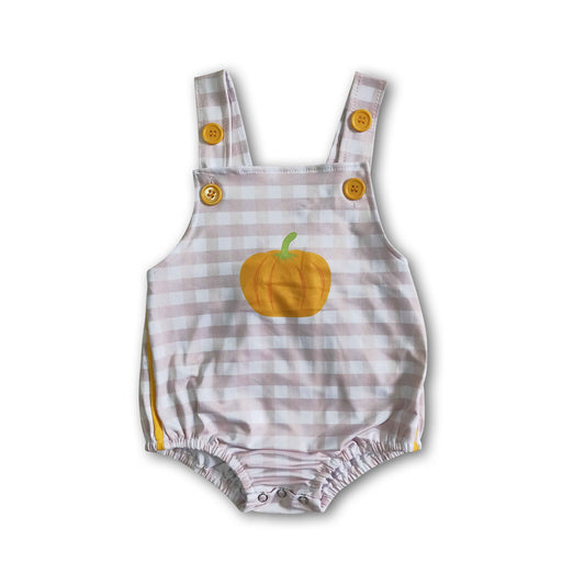 Sleeveless pumpkin plaid baby boy romper