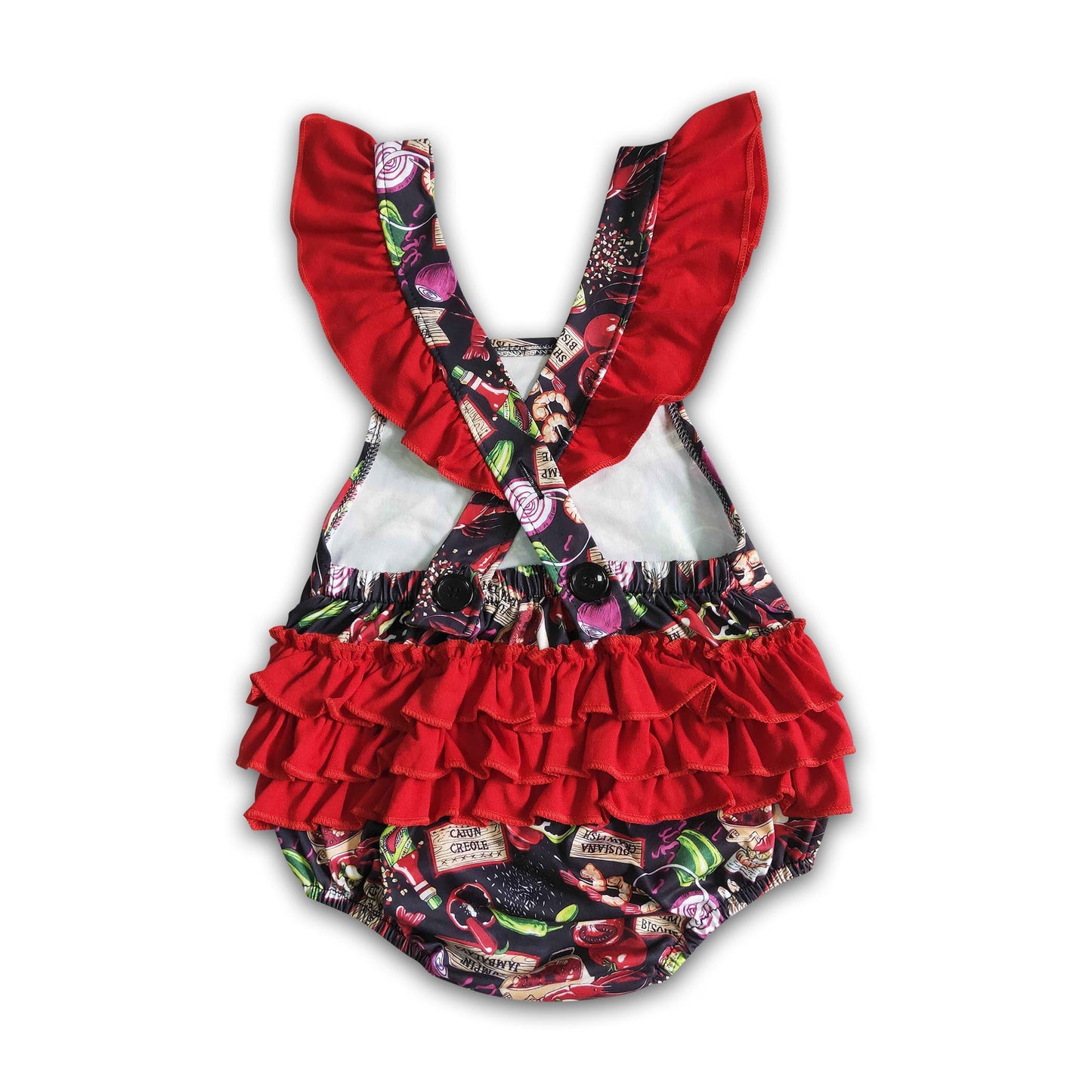 Crawfish print backless bubbles baby girls summer romper