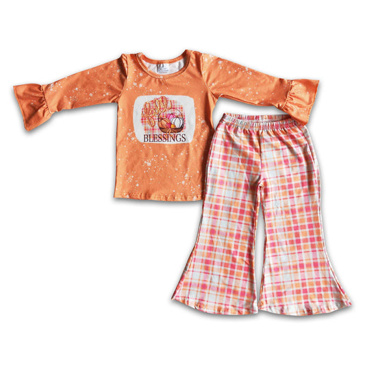 Fall blessings pumpkin shirt plaid pants fall clothing