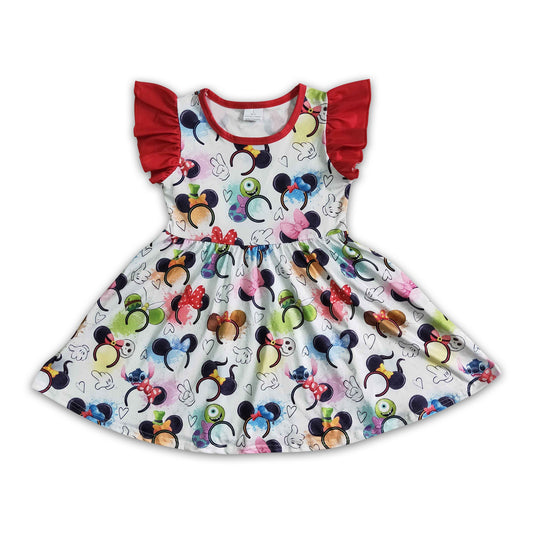 Flutter sleeve ears headband mouse baby girls twirl dresses