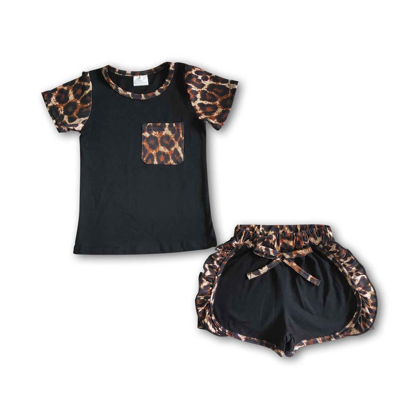 Girl Black leopard pocket shorts outfits