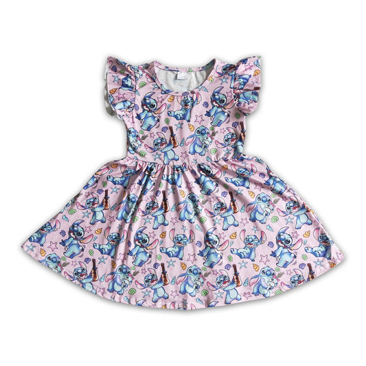 Flutter sleeve cute koala print baby girls summer twirl dresses