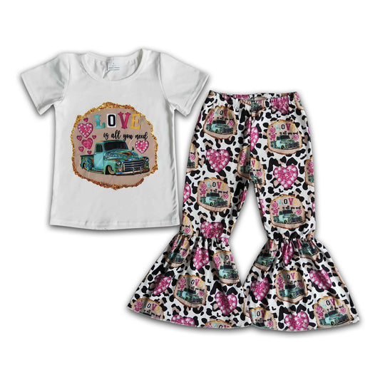 Love is all you need truck leopard pants girls boutique clothing set