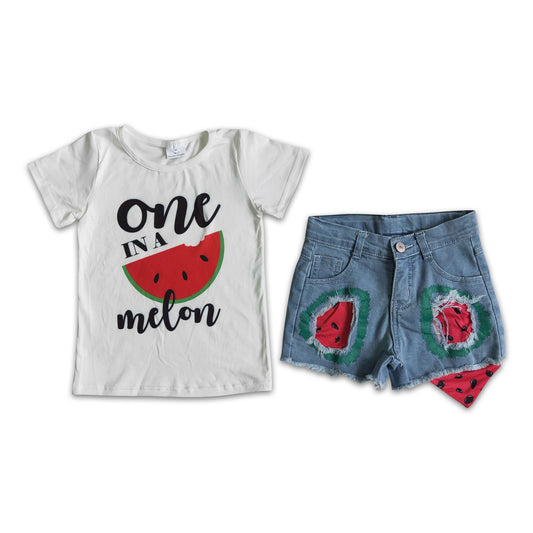 One in a melon shirt denim shorts summer clothing