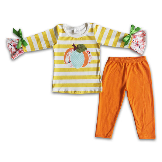 Girl Pumpkin Striped Solid Pants Outfit