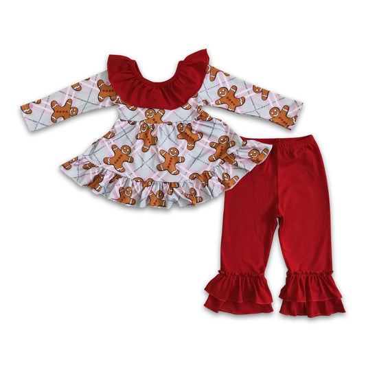 Gingerbread backless tunic ruffle pants girls Christmas clothing