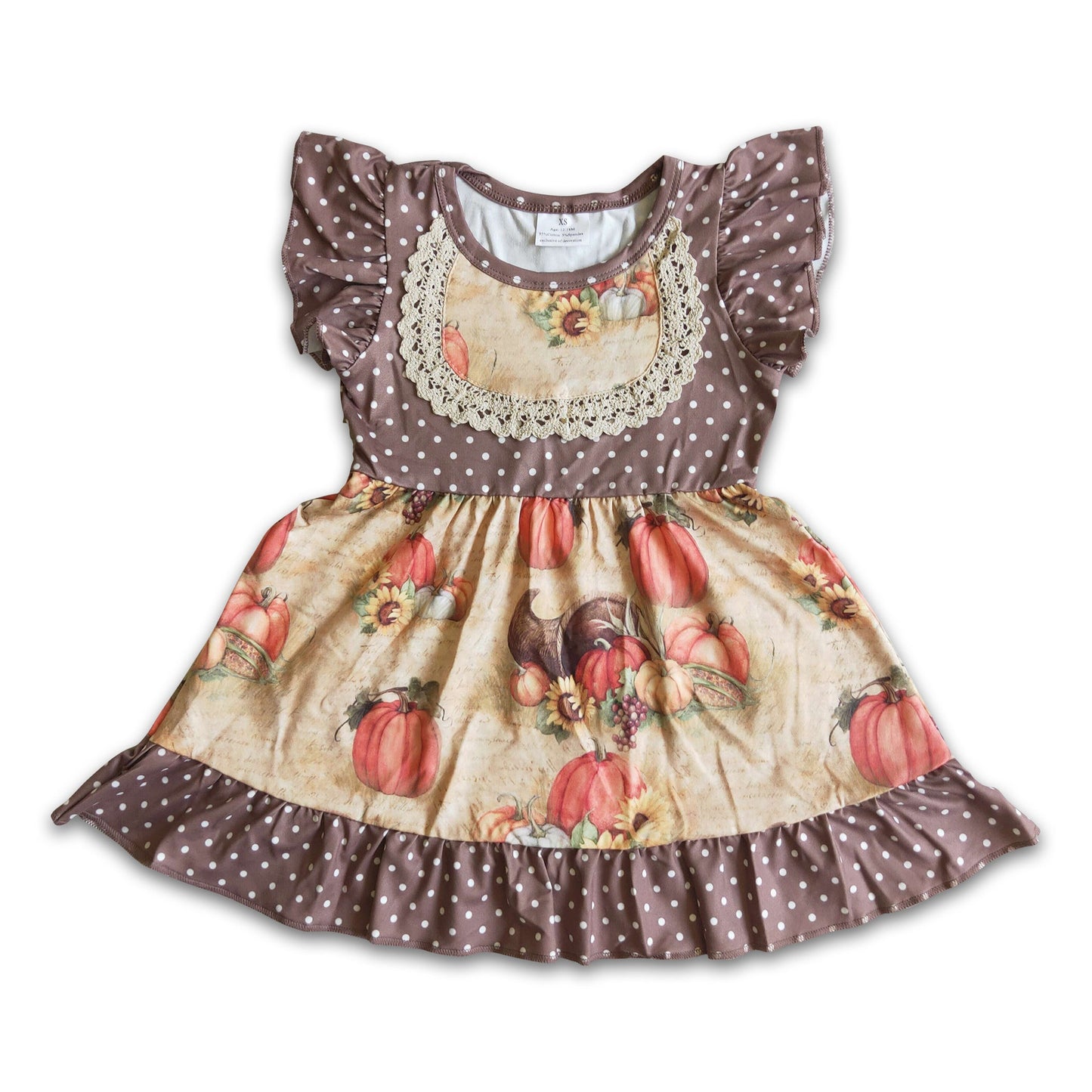 Girl Pumpkin Dot Short Dress