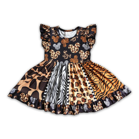 Girl Leopard mouse flutter sleeve panel twirl dresses