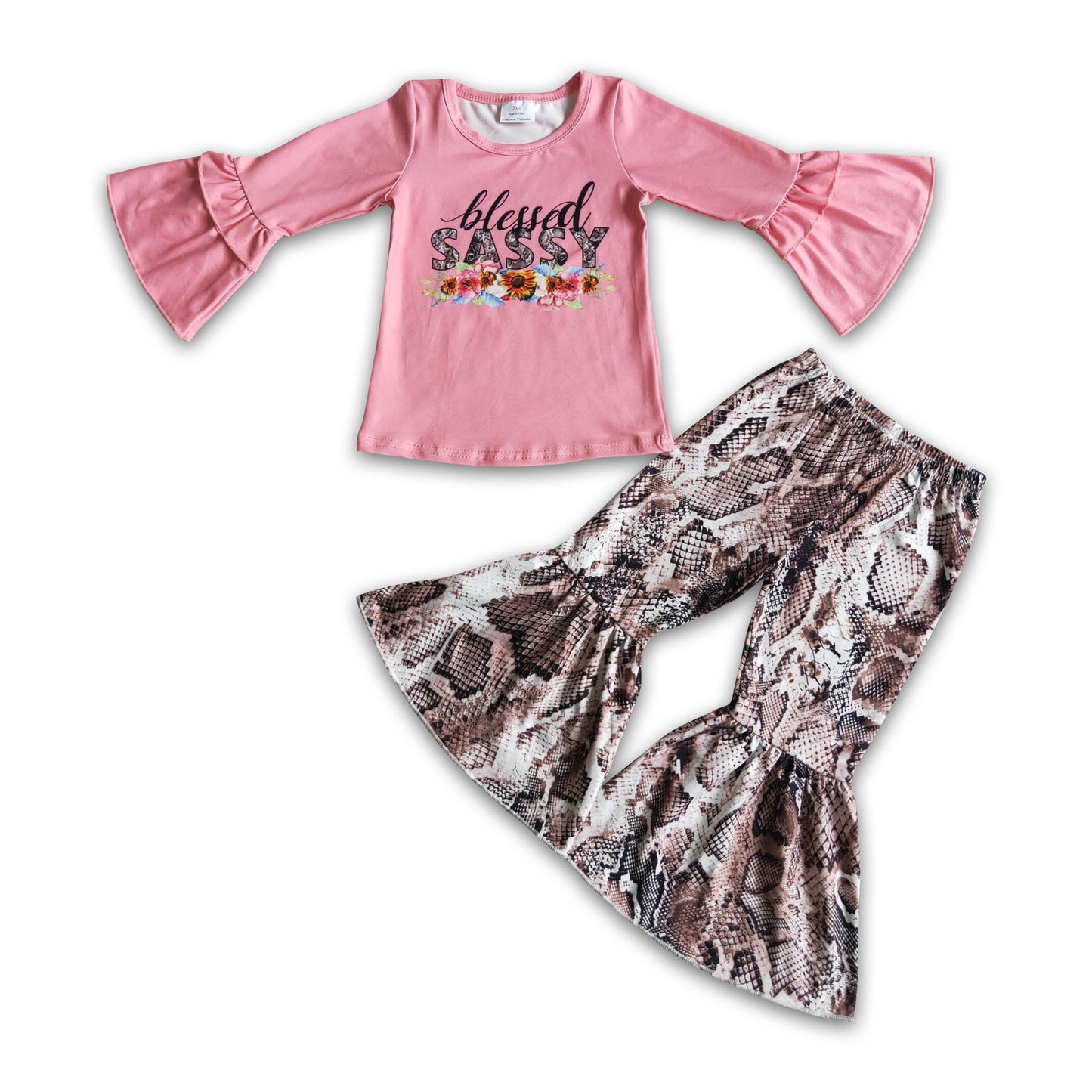 Blessed sassy shirt match snake bell bottom pants set