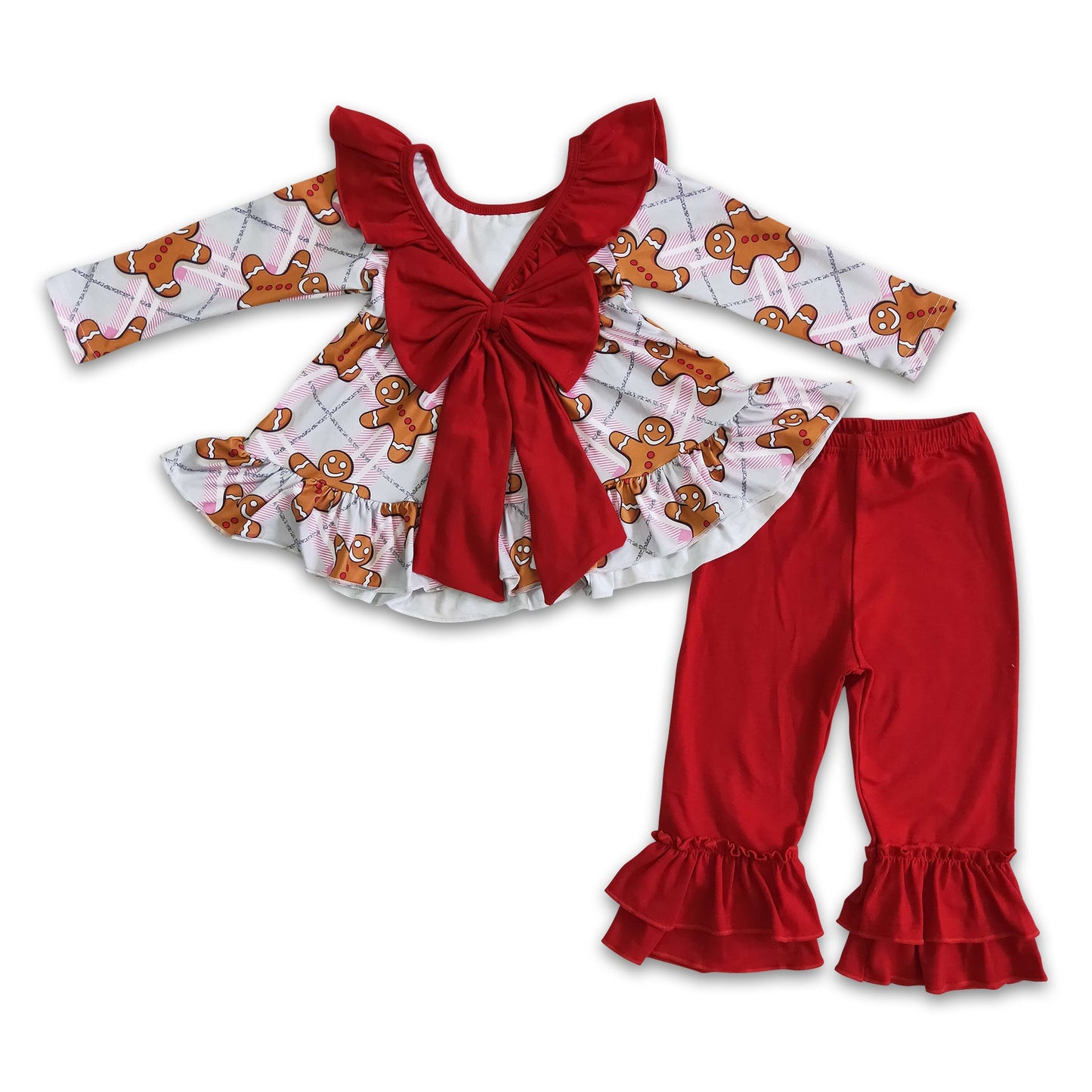 Gingerbread backless tunic ruffle pants girls Christmas clothing