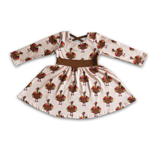 Turkey print girls twirl Thanksgiving dresses