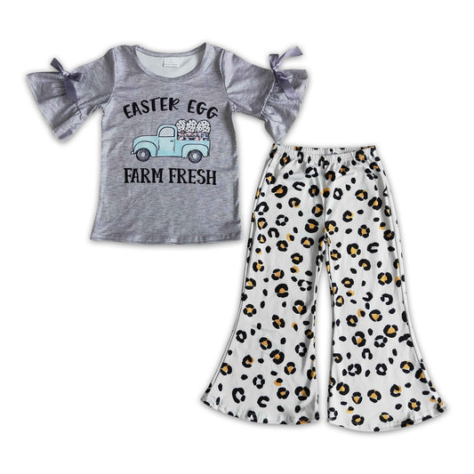 Easter egg farm fresh truck grey shirt leopard pants girls children easter clothing