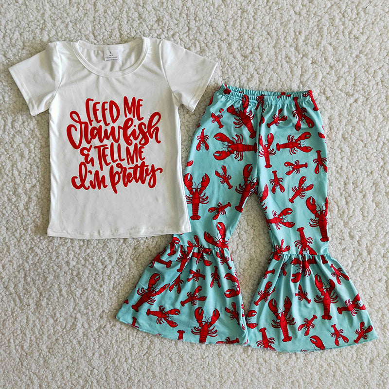 Girl Crawfish Print Bell Bottom Pants Outfit