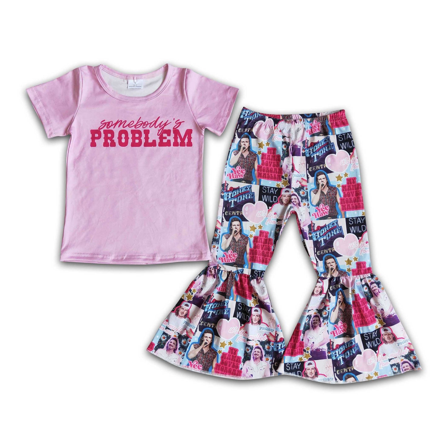 Somebody's problem pink shirt bell bottom pants kids girls singer clothing set