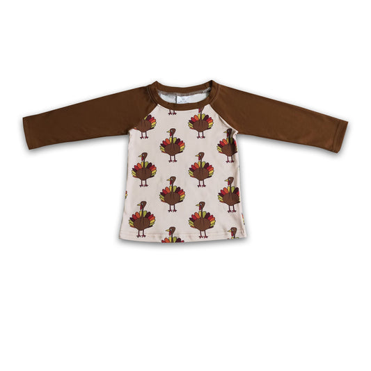 Turkey print brown long sleeve boy Thanksgiving shirt