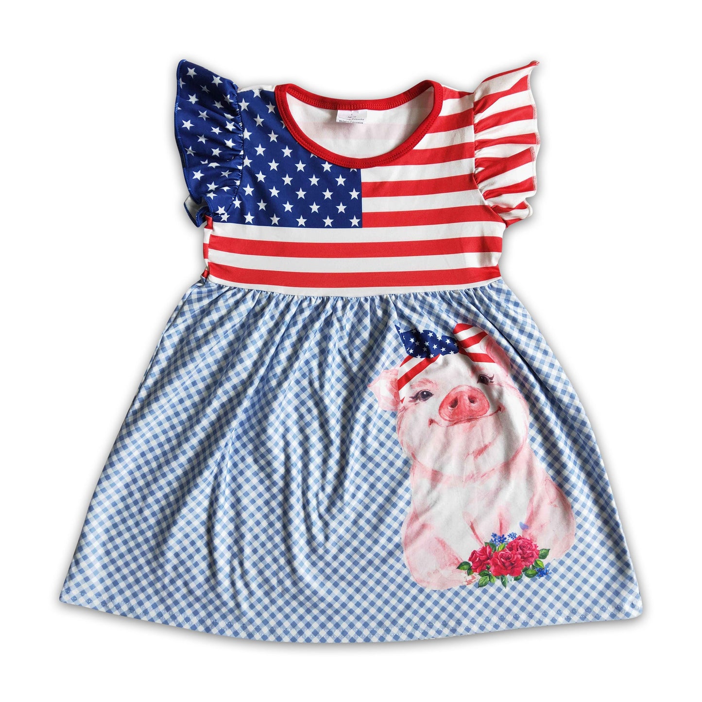 Girl Pig Stars Striped 4th of july Dress