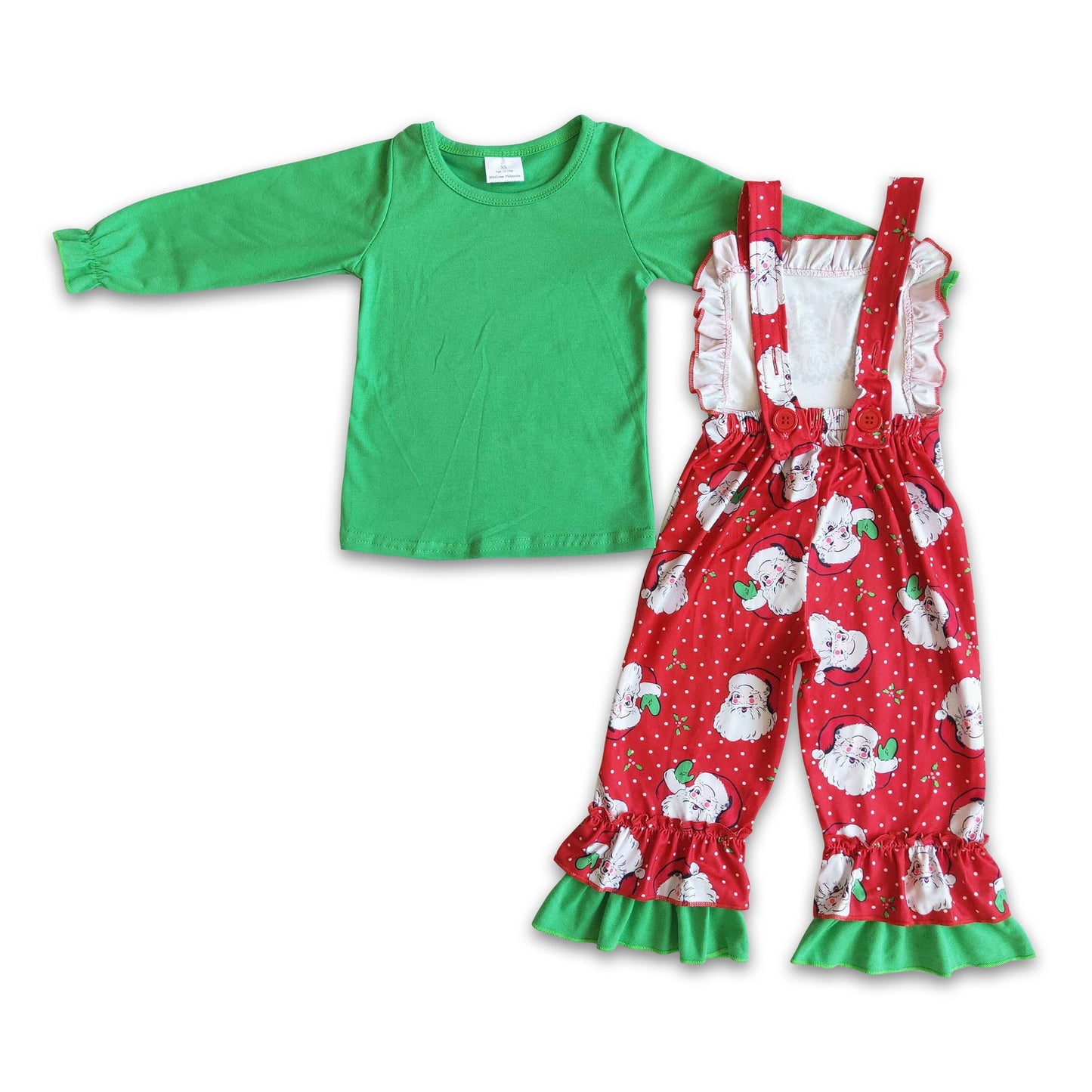 Green cotton shirt santa overalls girls Christmas clothing