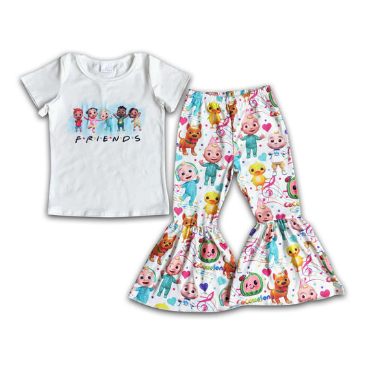 Friends white shirt bell bottom pants toddler girls clothing set