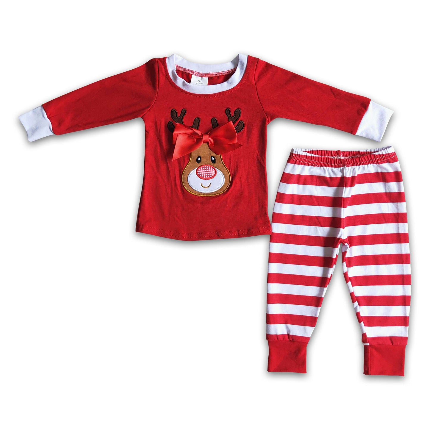 Red reindeer applique cotton girls Christmas pjs