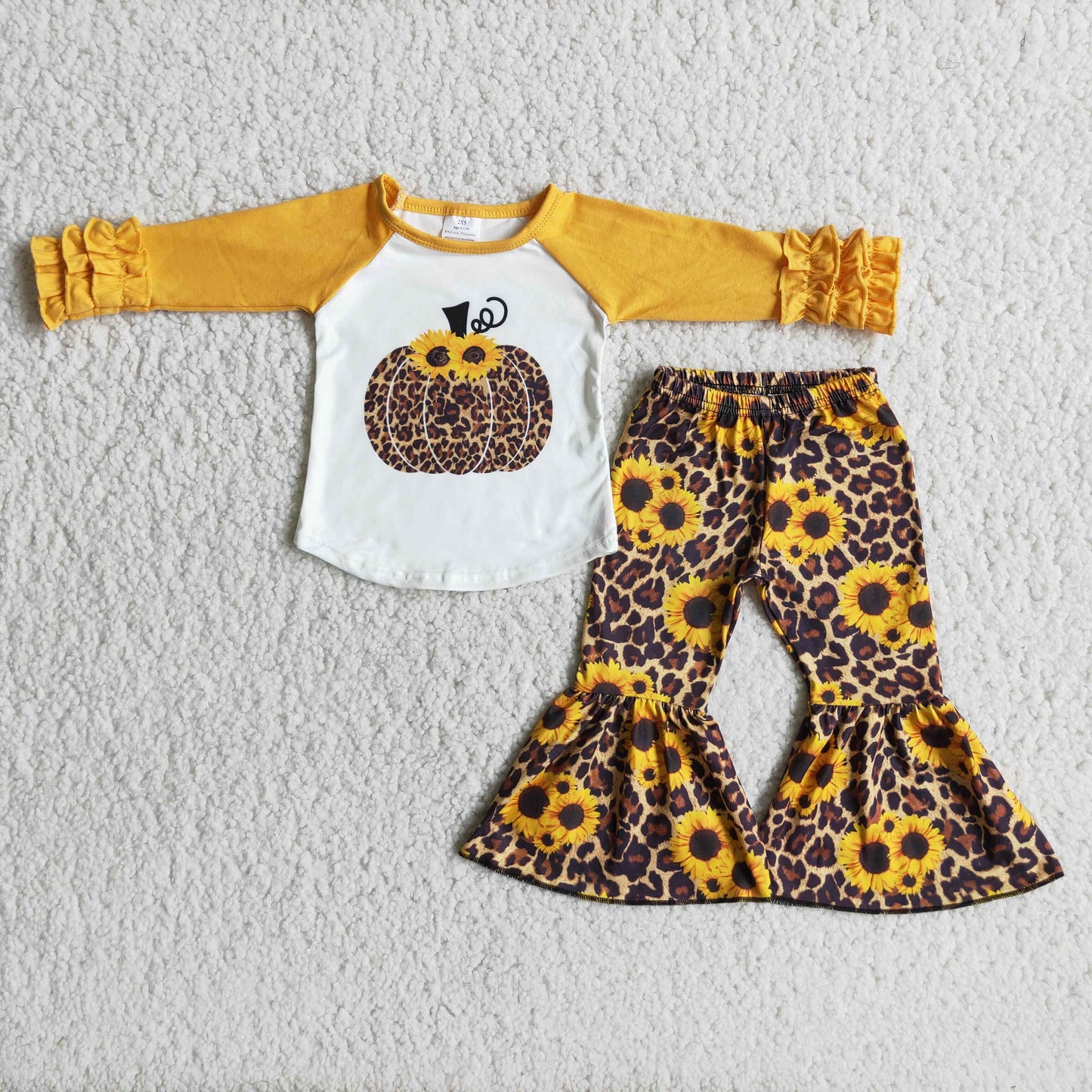 Girl Pumpkin Sunflowers Leopard Outfit