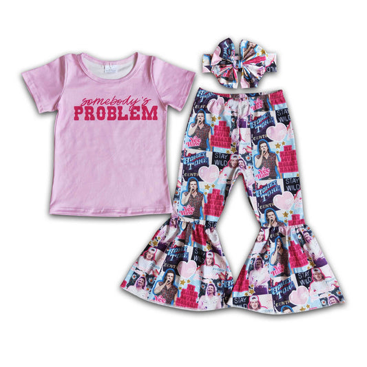 Somebody's problem pink shirt bell bottom pants kids girls singer clothing set