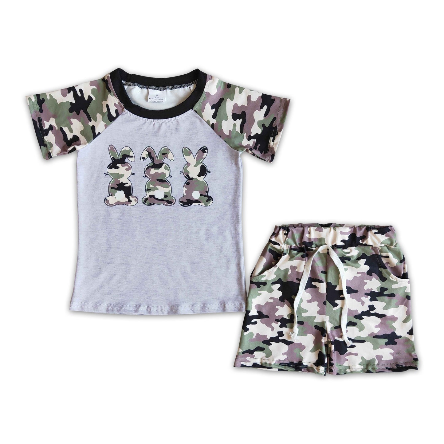 Camo short sleeve bunny print boy easter outfits