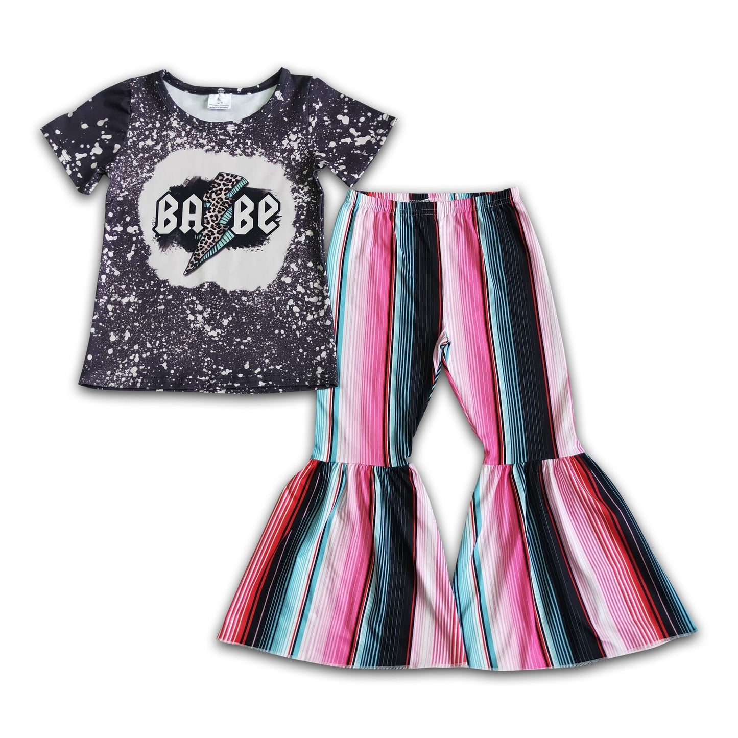 Babe print stripe bell bottom pants kids clothing