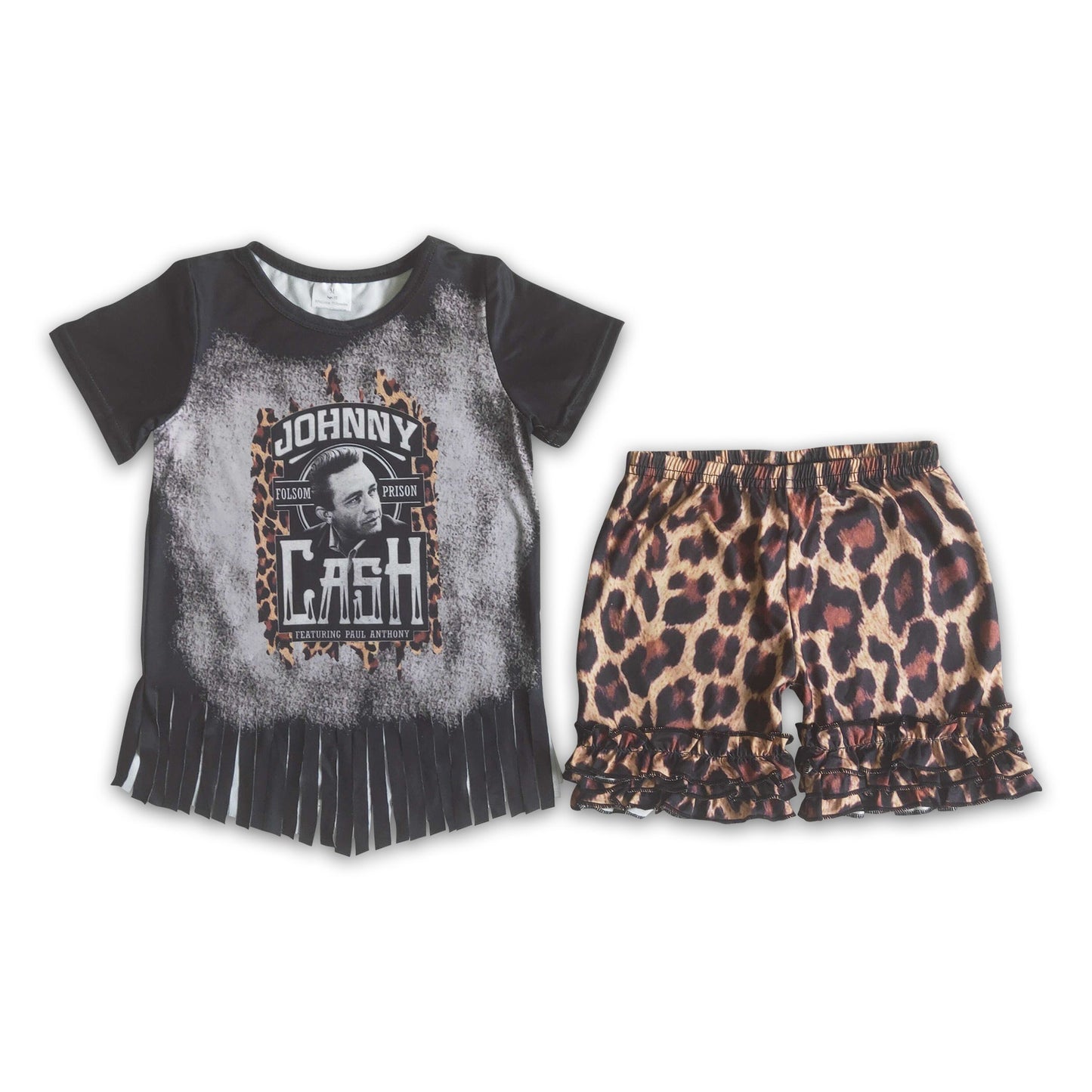 Black tassels bleached shirt leopard shorts singer set