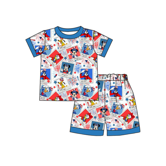MOQ 3 short sleeves mouse duck boys 4th of july pajamas