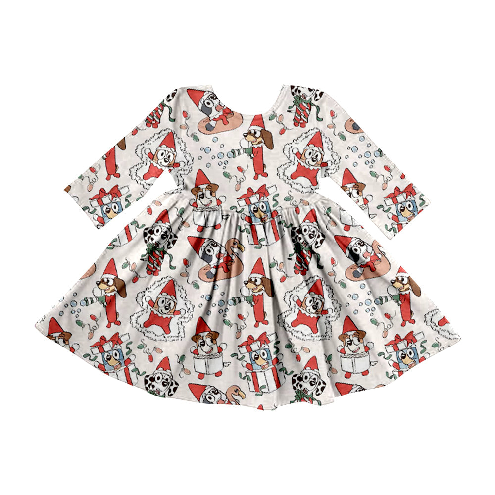 MOQ 5 red dog gift long sleeves kids girls Christmas dress