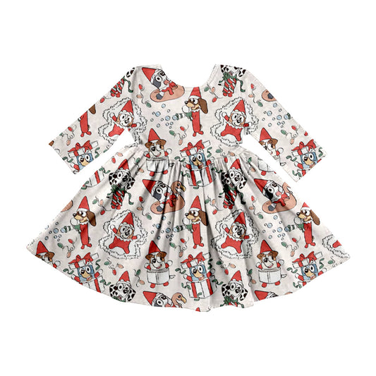 MOQ 5 red dog gift long sleeves kids girls Christmas dress