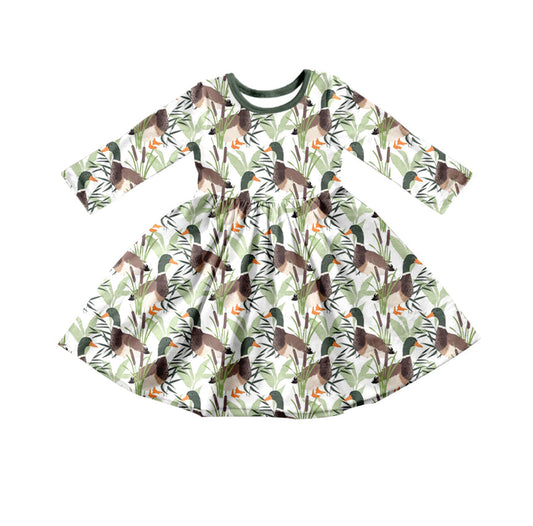 MOQ 5 duck long sleeves kids girls hunting dress