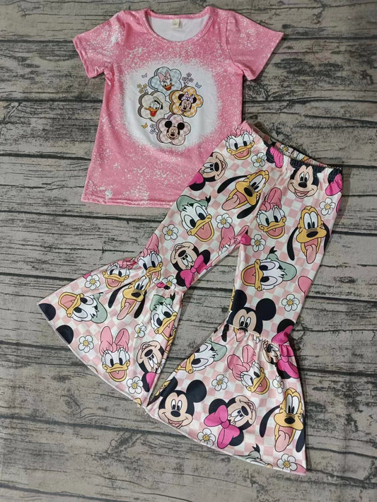 MOQ 3 pcs Pink mouse top plaid pants kids girls clothes