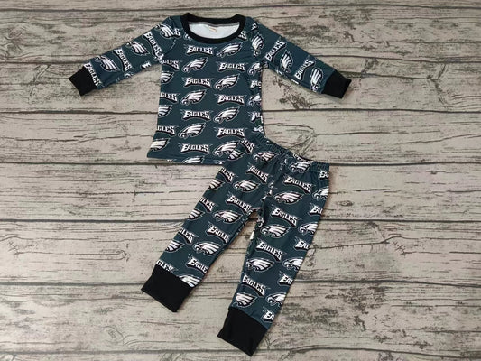 MOQ 3 pcs long sleeves eagles baby kids team pajamas