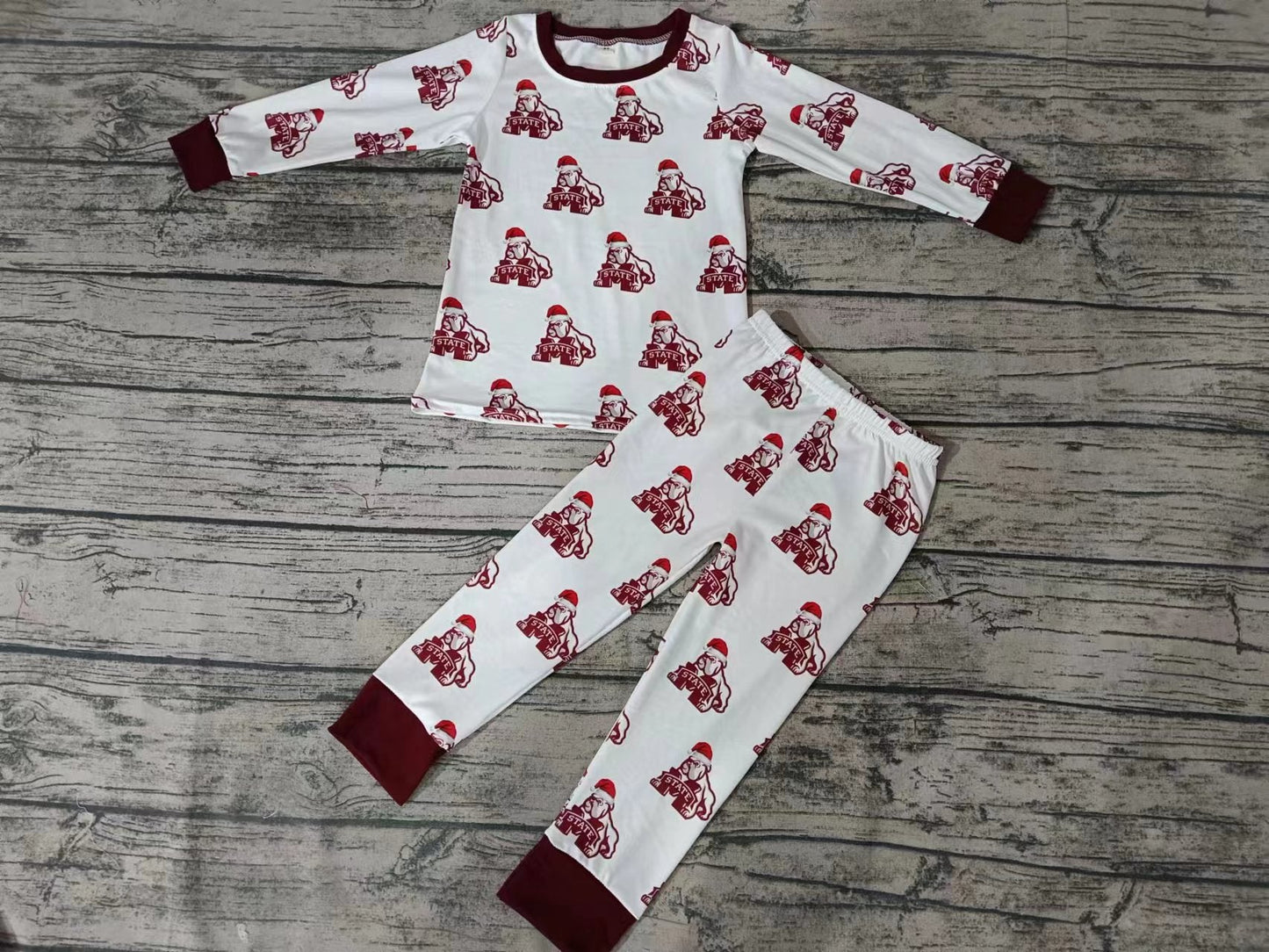 MOQ 3 pcs maroon Christmas hat kids team pajamas