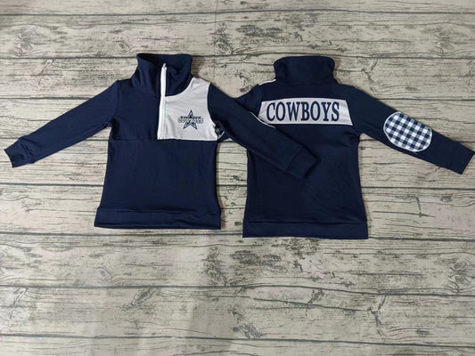 MOQ 3 pcs navy cowboy plaid boy team pullover