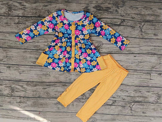 MOQ 3 pcs floral button tunic polka dots leggings girls clothes