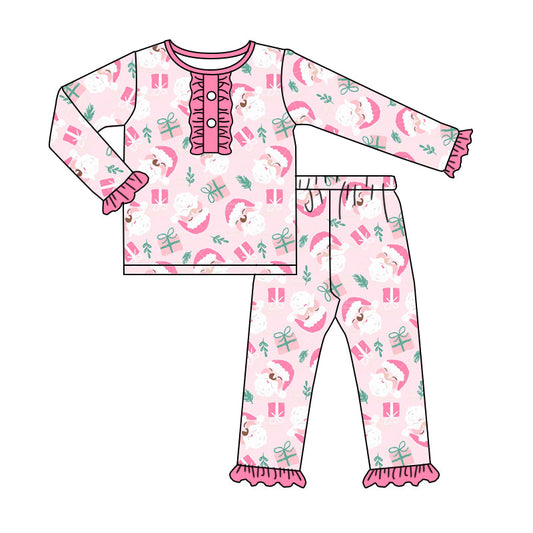 MOQ  5 pink santa gifts girls Christmas pajamas