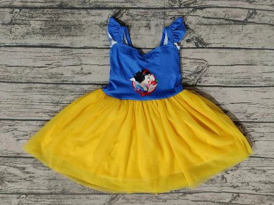 MOQ 5 Flutter sleeves apple blue yellow princess girls tulle dress