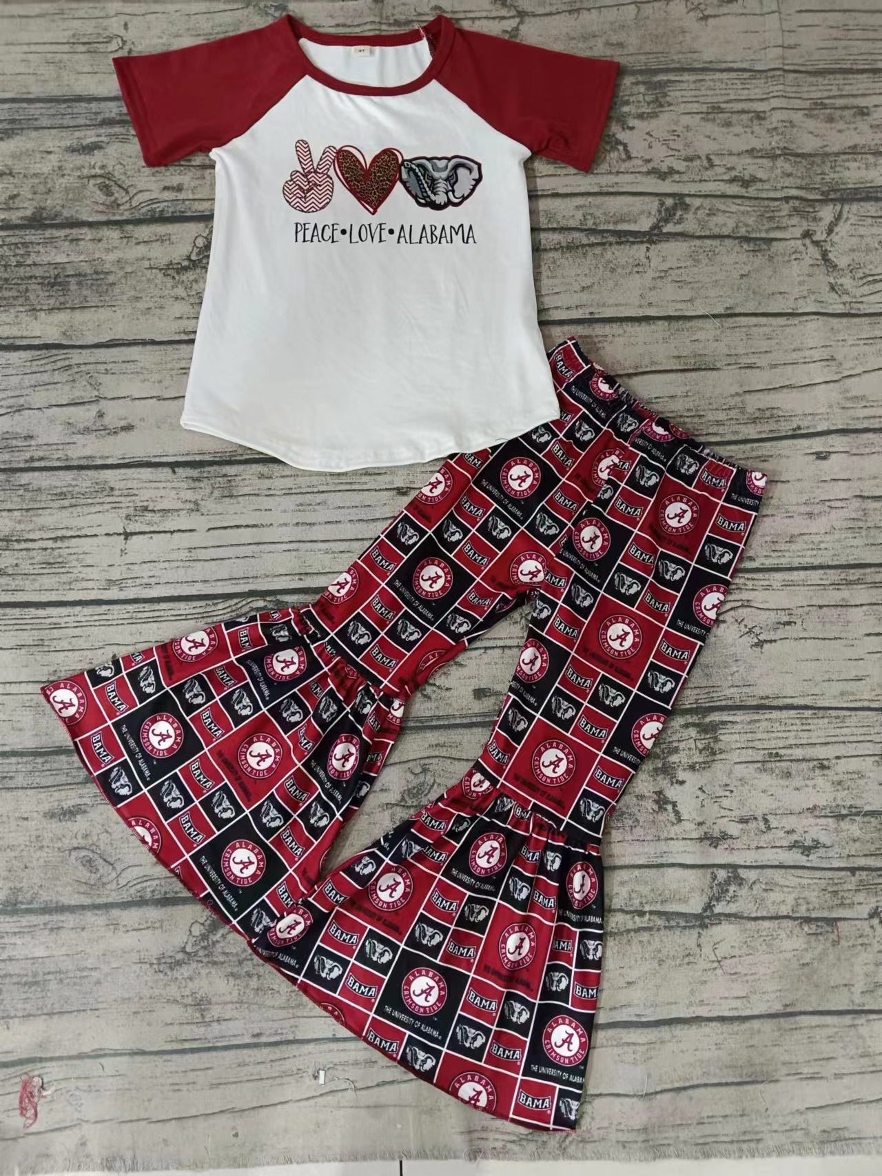 MOQ 3 pcs peace love elephant kids girls team clothes