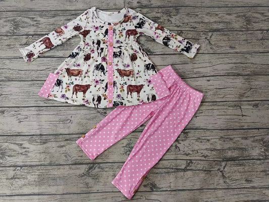 MOQ 3 pcs horse floral tunic pink leggings girls clothing