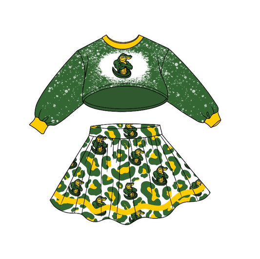 MOQ 5 green bleached top leopard skirt girls team clothes