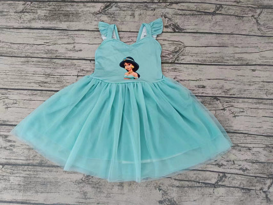 MOQ 5 Flutter sleeves light blue princess girls tulle dress