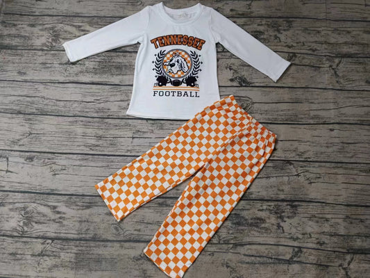 MOQ 3 pcs Dog football top plaid pants boy team clothes