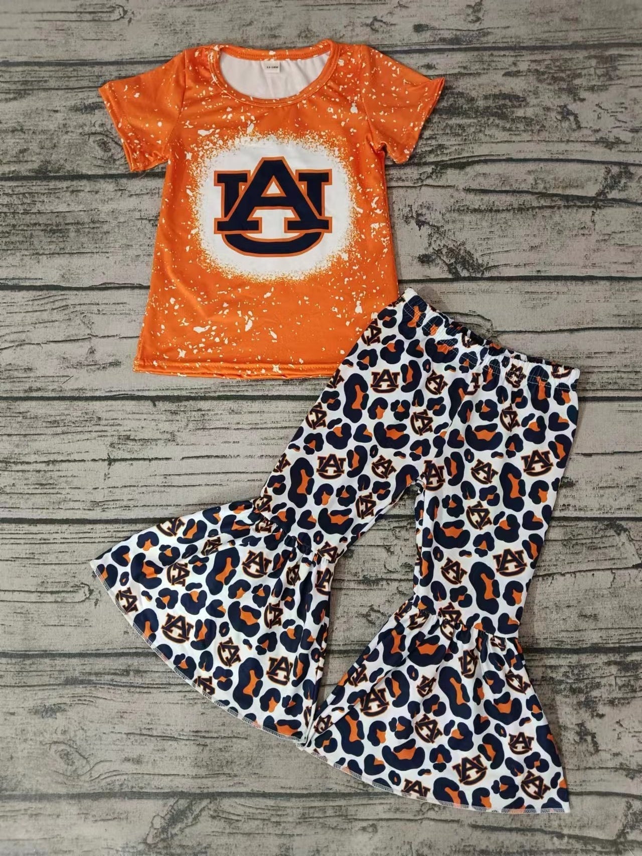 MOQ 3 pcs A U top leopard pants kids girls team clothes